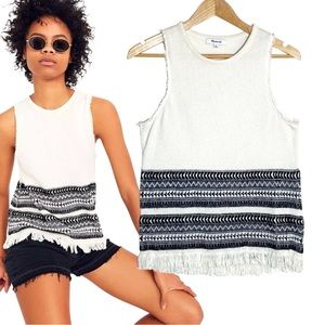 Madewell Factory Distressed Villagrove Sweater Tank Cotton Ivory Fringe Hem Sz M